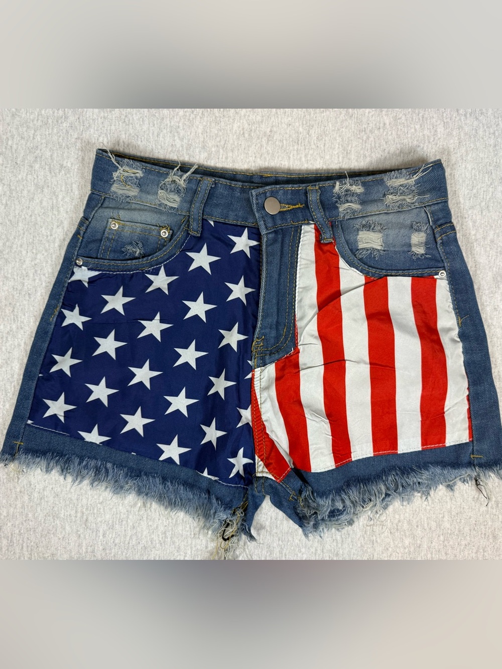 Americana Patriotic Cut Off Denim Shorts Light Wash- Size Small